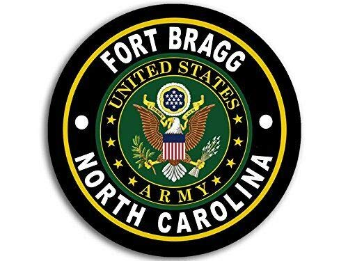 MAGNET 4x4 inch Round Fort Bragg Army Base Sticker (Logo Insignia Emblem nc) Magnetic vinyl bumper sticker sticks to any metal fridge, car, signs