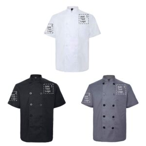 TopTie 3 Pack Custom Short Sleeve Chef Coats Personalized Heat Transfer & Embroidered Jackets-SET7-L