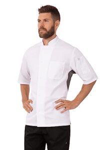 chef works men's valais v-series chef coat, white w/ grey contrast, x-large