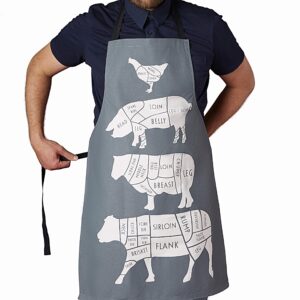 huxters chef apron for men – bib kitchen apron screen-printed with british meat cuts – 100% cotton twill protects the grill master from grease splatter and stains