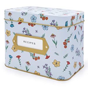 poiet Tin Recipe Box with Cards and Dividers, Includes 50 4x6 Recipe Cards, 16 Dividers (Wildflower)