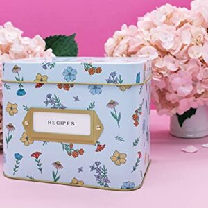 poiet Tin Recipe Box with Cards and Dividers, Includes 50 4x6 Recipe Cards, 16 Dividers (Wildflower)