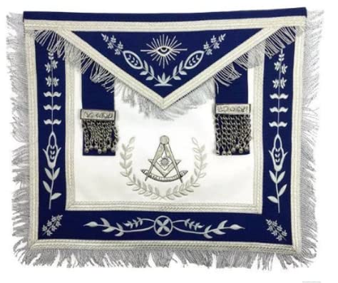 Masonic Blue Lodge Past Master Silver Machine Embroidery Freemasons Apron