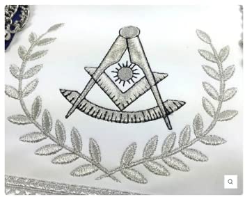 Masonic Blue Lodge Past Master Silver Machine Embroidery Freemasons Apron