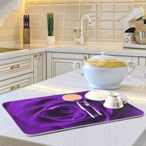 Blueangle Purple Rose Drying Mat Absorbent Reversible Microfiber Dish Drying Mat for Kitchen, Extra Large, 18 Inch x 24 Inch