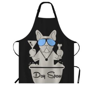 beabes trendy salon dog day spa chef apron 27 x 31 inch cartoon groomers pet dog blue glasses durable non-pilling bib apron for bbq grilling gardening with adjustable neck strap