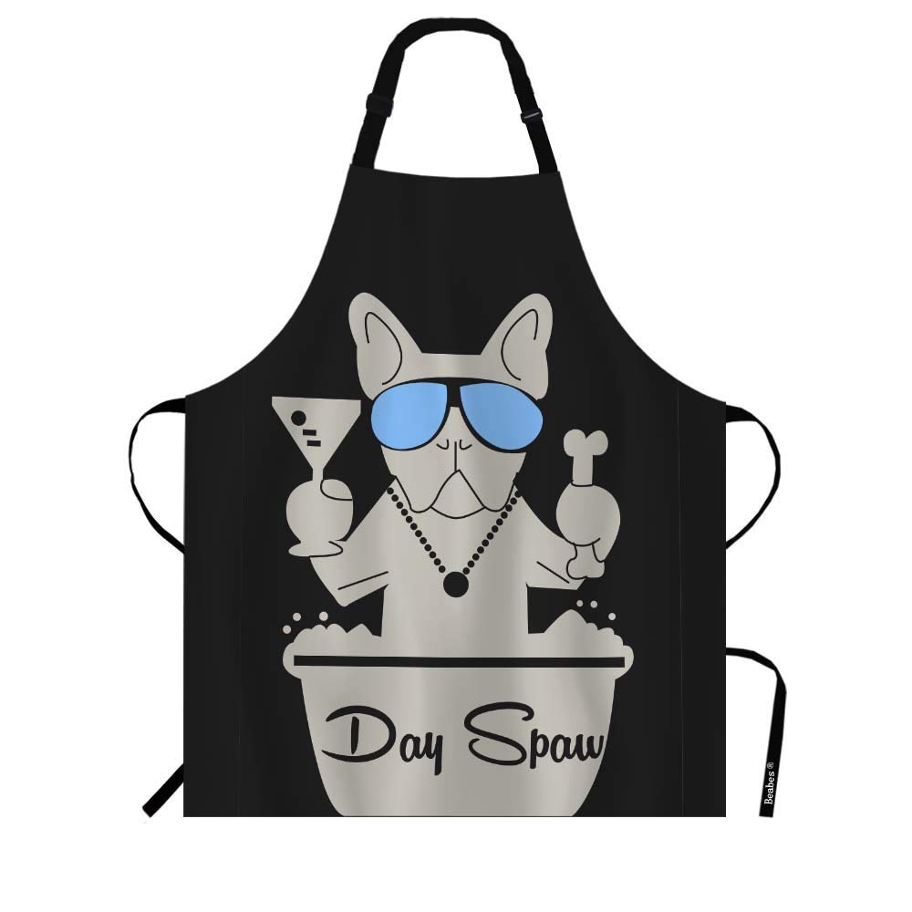 Beabes Trendy Salon Dog Day Spa Chef Apron 27 X 31 Inch Cartoon Groomers Pet Dog Blue Glasses Durable Non-Pilling Bib Apron For BBQ Grilling Gardening With Adjustable Neck Strap