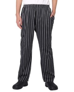 men's and women's baggy chef pants black and white stripes cargo style cook pant black s