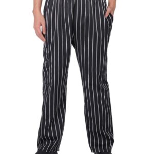 Men's and Women's Baggy Chef Pants Black and White Stripes Cargo Style Cook Pant Black S