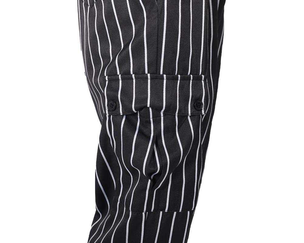 Men's and Women's Baggy Chef Pants Black and White Stripes Cargo Style Cook Pant Black S