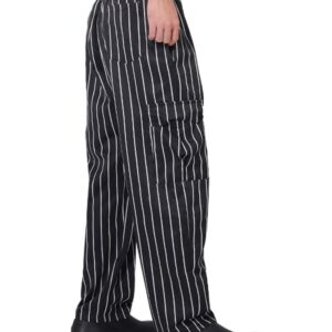 Men's and Women's Baggy Chef Pants Black and White Stripes Cargo Style Cook Pant Black S