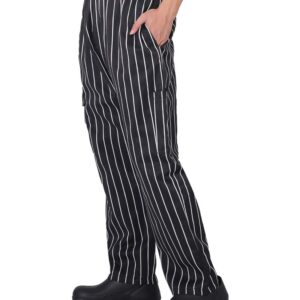 Men's and Women's Baggy Chef Pants Black and White Stripes Cargo Style Cook Pant Black S