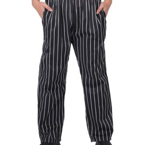 Men's and Women's Baggy Chef Pants Black and White Stripes Cargo Style Cook Pant Black S