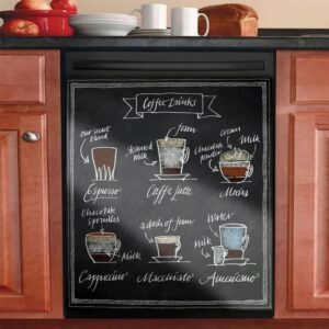 yosa coffee drinks,black dishwasher cover,magnet coffee decal kitchen dishwasher panel, cafe sticker magnet dish washer décor, 23x26inch( magnetic )