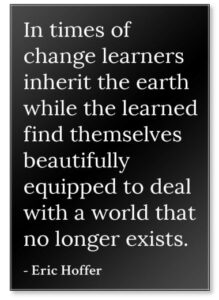 in times of change learners inherit the earth w... - eric hoffer quotes fridge magnet, black