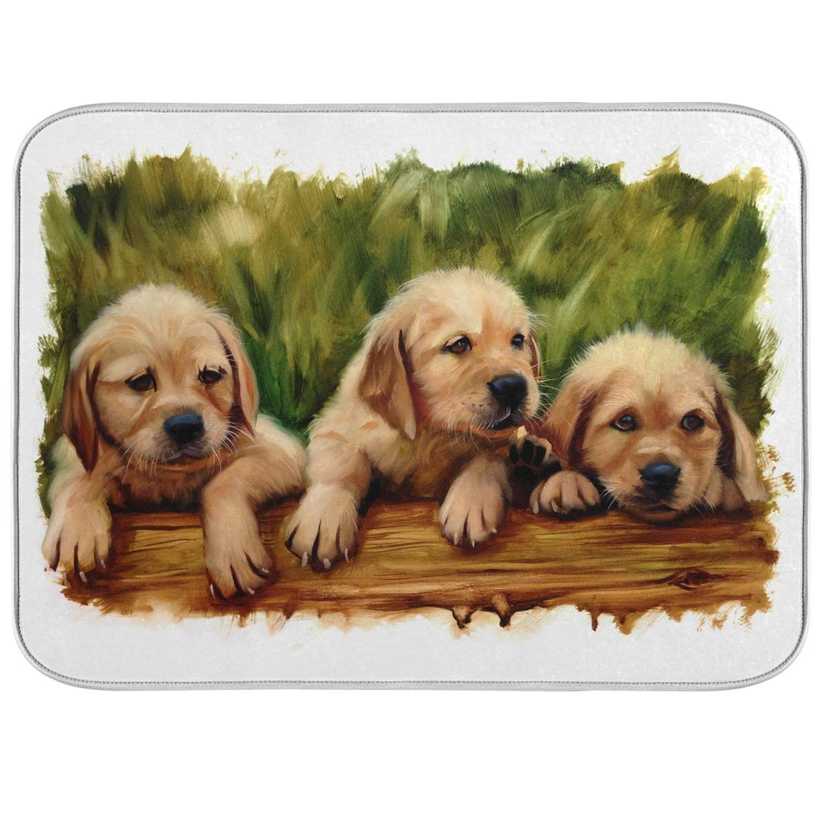 Kitchen Dish Drying Mat Watercolor Golden Retriever Dog Duggy Absorbent Washable Dish Drying Pad Drainer Rack Mat Heat Resistant Counter Protector for Glass Plate Cup Pan 16x18in