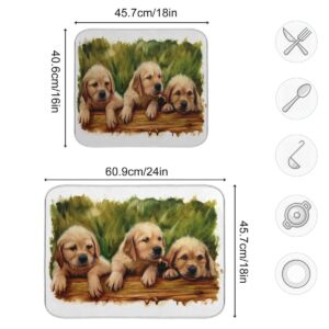 Kitchen Dish Drying Mat Watercolor Golden Retriever Dog Duggy Absorbent Washable Dish Drying Pad Drainer Rack Mat Heat Resistant Counter Protector for Glass Plate Cup Pan 16x18in