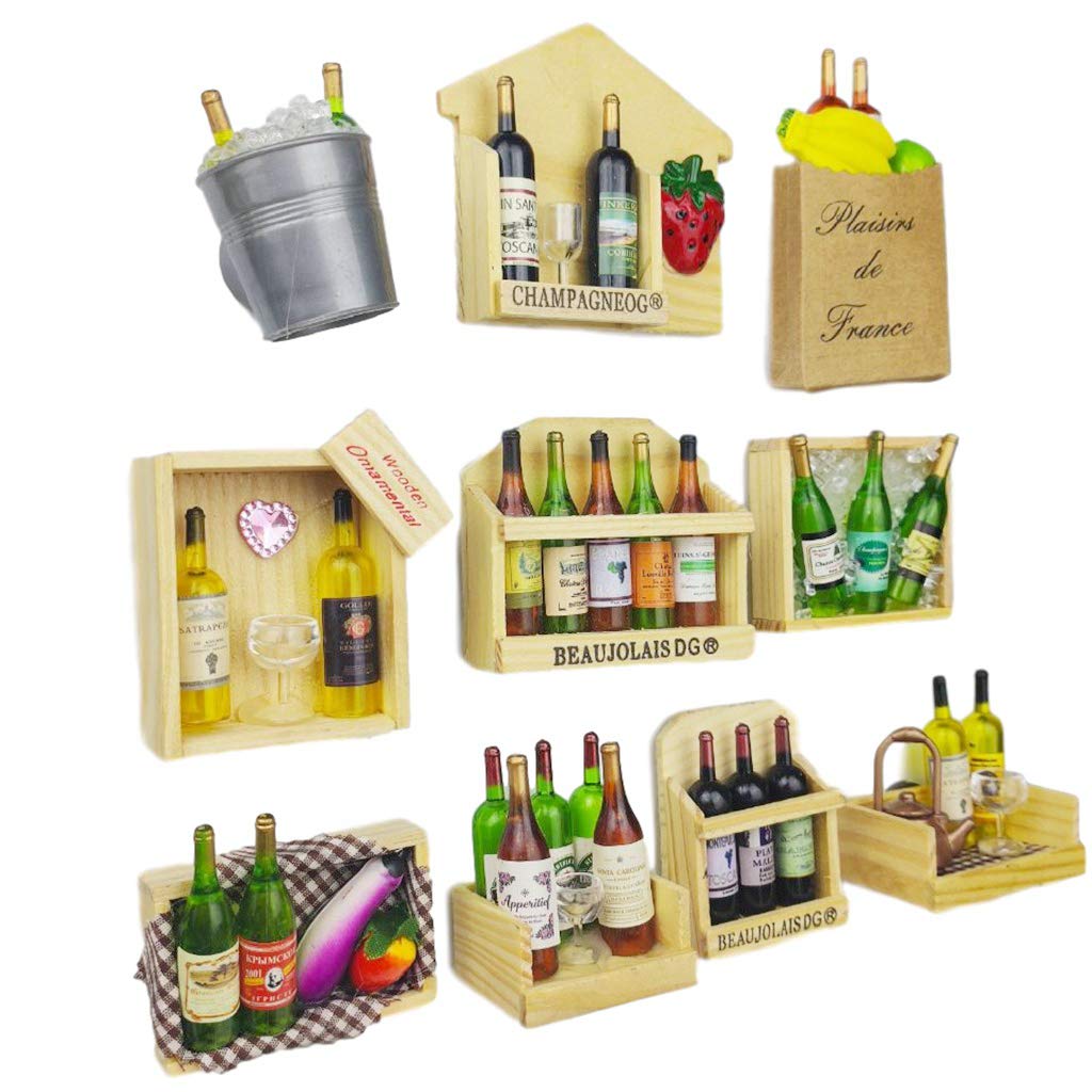 10 pcs/Set Creative Stereoscopic Wine Bottle Series Fridge Magnet Refrigerator Magnetic Sticker Home Deco Magnet Kitchen Accessories (Wooden)