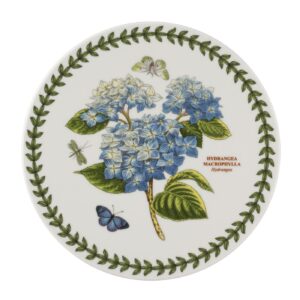 portmeirion botanic garden trivet | 8 inch trivet for hot dishes and pans | hydrangea floral motif | made from porcelain | microwave and dishwasher safe