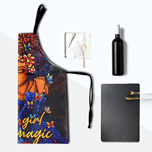 Kawani Black Girl Magic Aprons for Women Men African American Woman Smocks With 2 Pockets Woman Waterproof Apron Barber Chef Cooking Grilling Kitchen Accessories Pinafore 28x33 Inches