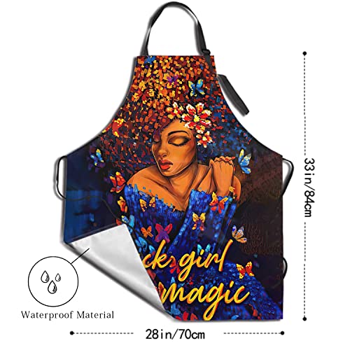 Kawani Black Girl Magic Aprons for Women Men African American Woman Smocks With 2 Pockets Woman Waterproof Apron Barber Chef Cooking Grilling Kitchen Accessories Pinafore 28x33 Inches