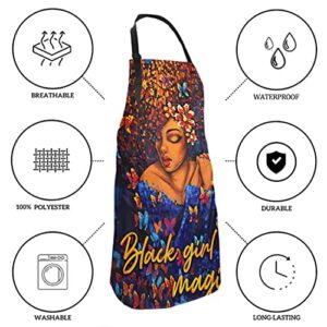 Kawani Black Girl Magic Aprons for Women Men African American Woman Smocks With 2 Pockets Woman Waterproof Apron Barber Chef Cooking Grilling Kitchen Accessories Pinafore 28x33 Inches