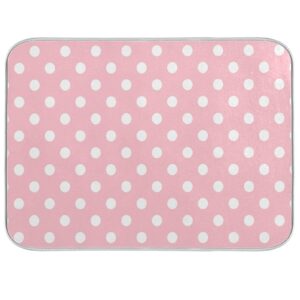 Pink White Polka Dot Dish Drying Mat for Kitchen Counter 18 x 24 Inch Absorbent Microfiber Valentines Dry Dishes Rack Mats Drainer Mat Dish Drying Pad for Countertops Decor