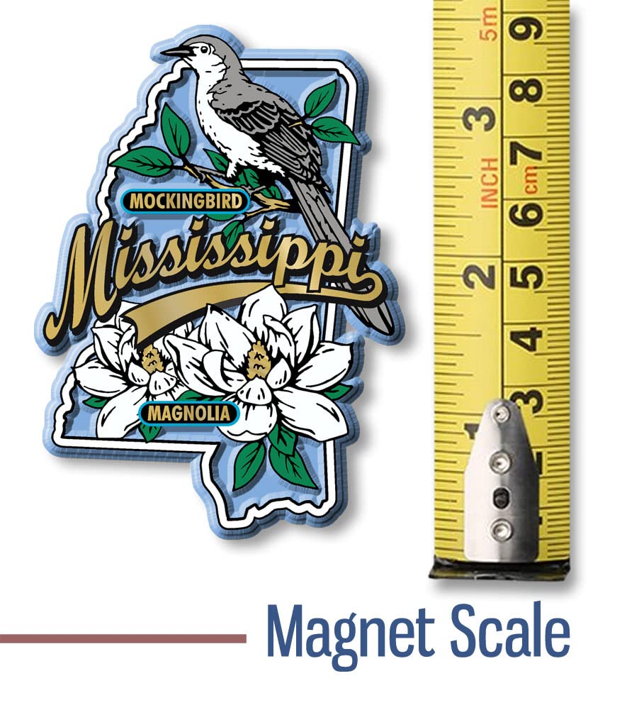 Mississippi State Bird and Flower Map Magnet by Classic Magnets, 2.3" x 3.2", Collectible Souvenirs Made in The USA