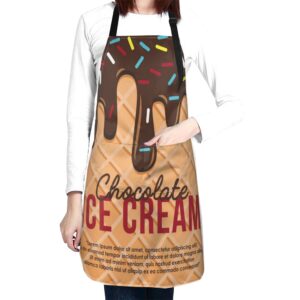 tonystar ice cream cute aprons for women with pockets | 28 x 33 inches | cooking, baking, kitchen, chef, men's apron | christmas gift | waterproof and adjustable strap at neck & waist ties
