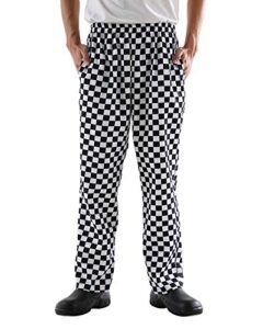 men’s black and white checkerboard print chef pants with elastic waist drawstring baggy chef uniforms blackwhite xxl