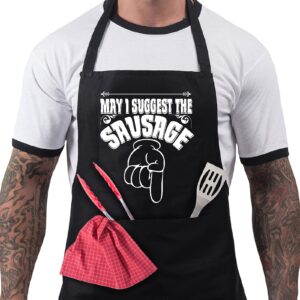 bang tidy clothing funny apron cooking gifts for men, grilling bbq grill cooks chef aprons 2 pockets cotton, dad gifts