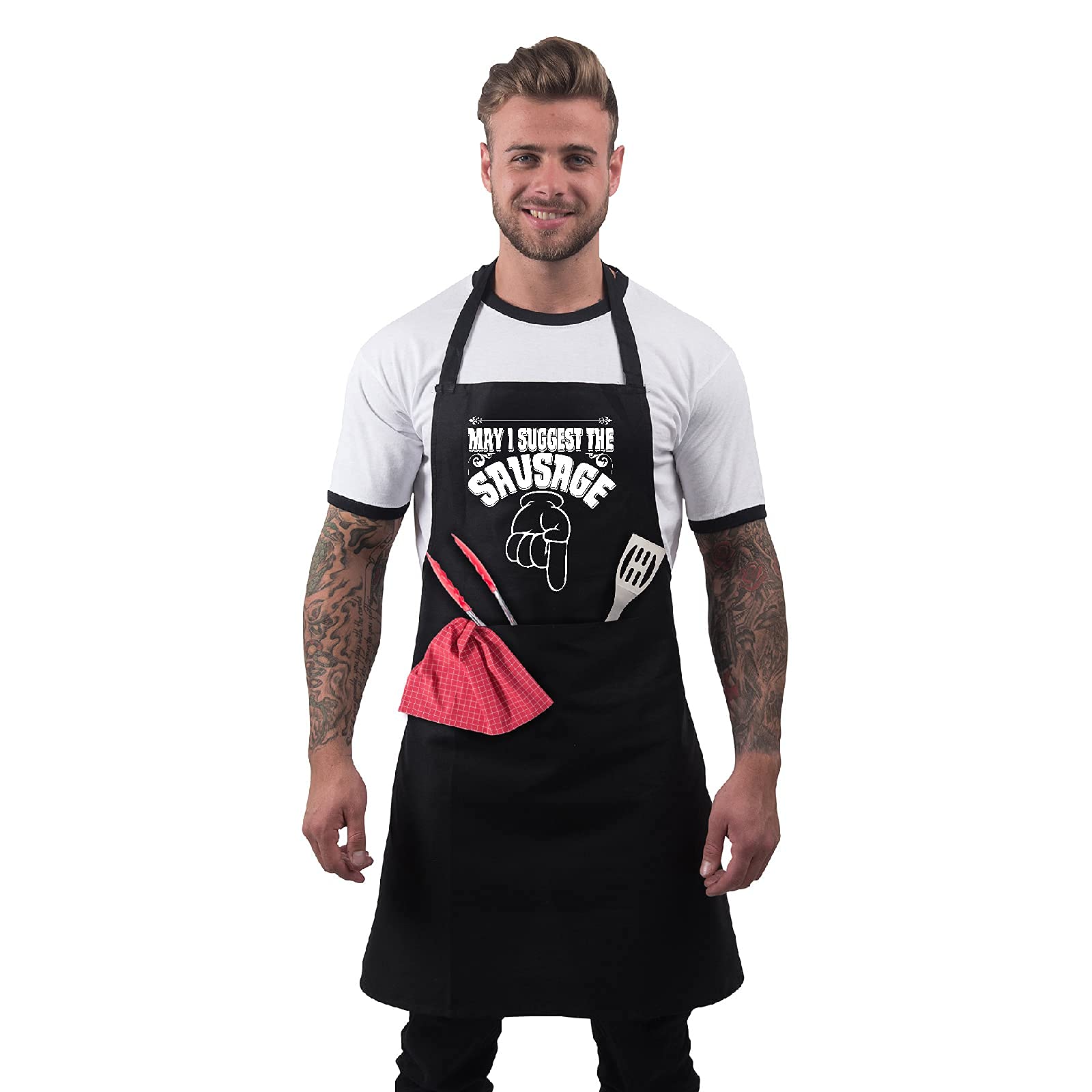 Bang Tidy Clothing Funny Apron Cooking Gifts for Men, Grilling BBQ Grill Cooks Chef Aprons 2 Pockets Cotton, Dad Gifts