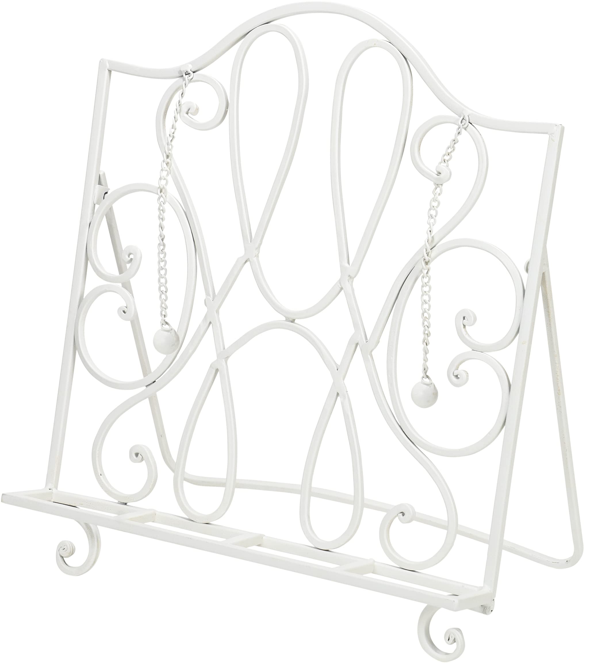 Red Co. 13.5" Decorative Country Rustic Metal Cookbook Stand and Recipe Holder with Chain Weights in White Finish