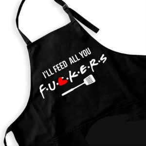 ihopes funny black apron for women men - i'll feed all you - cute kitchen chef apron with 2 pockets and adjustable neck strap - perfect gifts for birthday/christmas/thanksgiving