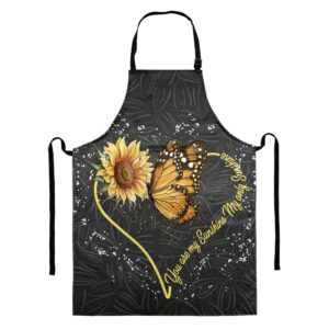 wellflyhom apron waterproof women cute cooking barking cleaning, adjustable neck apron for chef, kitchen, home, restaurant, bistro, work shop, personalized butterfly sunflower heart-shape pattern