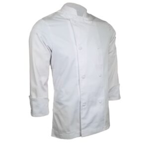 chefscloset premium cloth covered button long sleeve chef coat, white, large