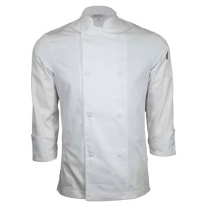 ChefsCloset Premium Cloth Covered Button Long Sleeve Chef Coat, White, Large