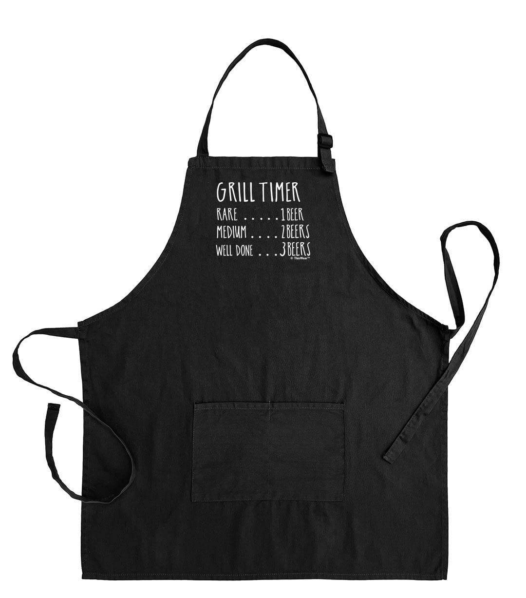 Funny Aprons for Men Grill Timer Beer Count Funny Grilling Apron Two Pocket Man Apron Black [PPP]