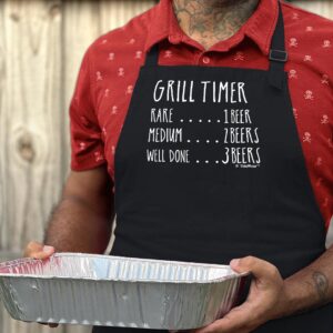 Funny Aprons for Men Grill Timer Beer Count Funny Grilling Apron Two Pocket Man Apron Black [PPP]