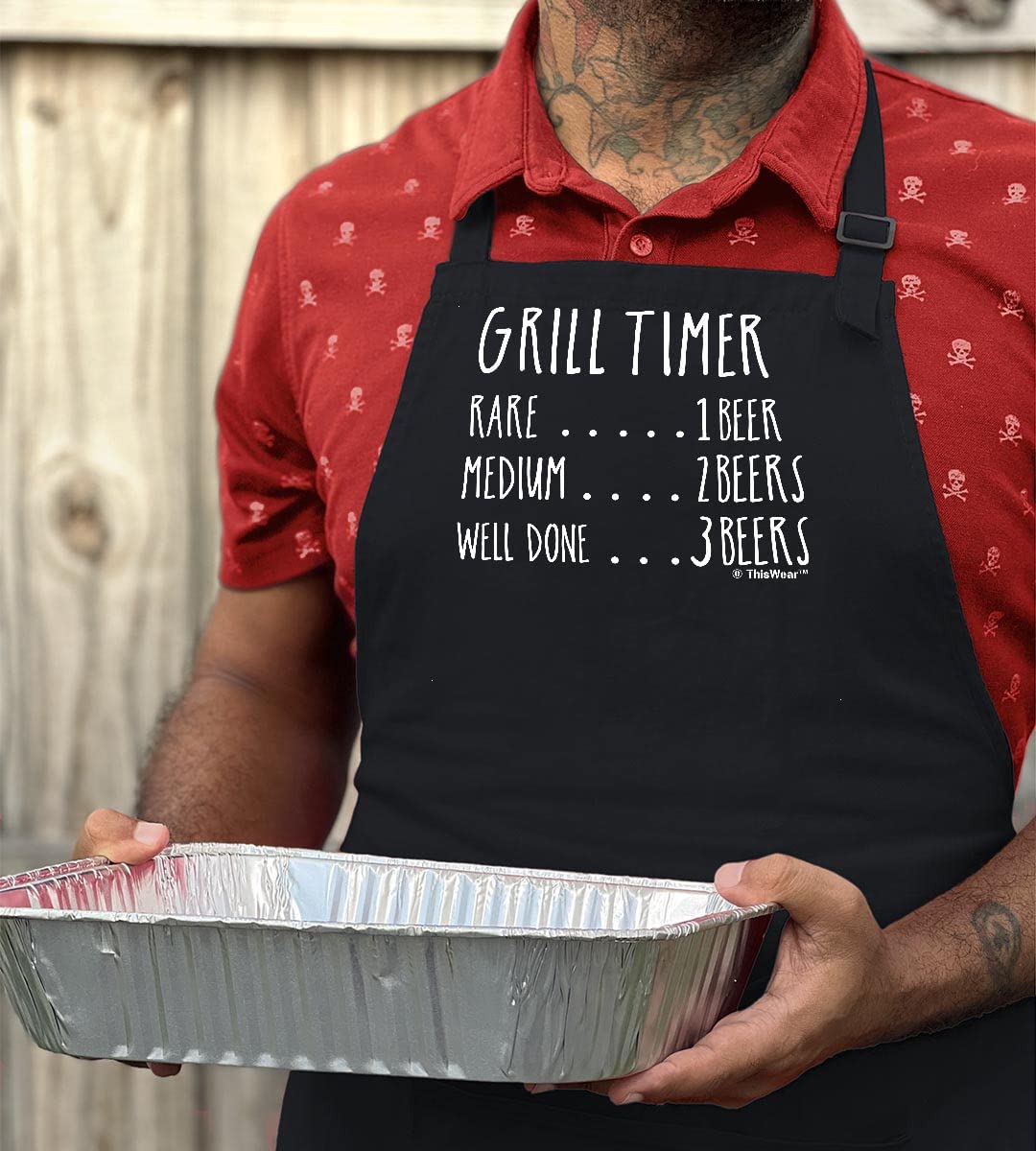 Funny Aprons for Men Grill Timer Beer Count Funny Grilling Apron Two Pocket Man Apron Black [PPP]