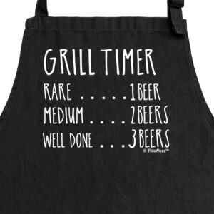 Funny Aprons for Men Grill Timer Beer Count Funny Grilling Apron Two Pocket Man Apron Black [PPP]