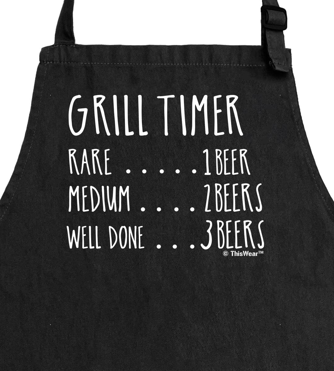 Funny Aprons for Men Grill Timer Beer Count Funny Grilling Apron Two Pocket Man Apron Black [PPP]