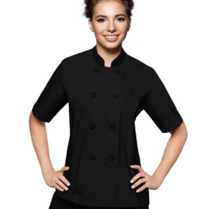 Short Sleeves side Mesh Vented Chef Coat Jacket Uniform for Women Food Service, Caterers, Bakers and Culinary Professional (Black, Large)