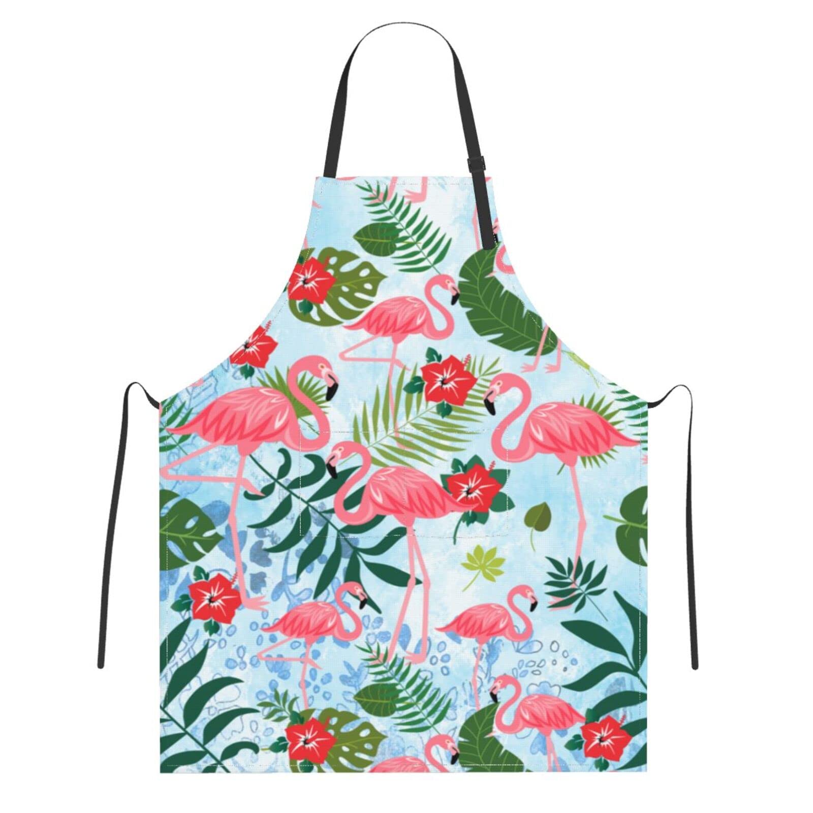 Wizfuyq Pink Flamingo Tropical Leaves Flowers Waterproof Work Apron Baking Aprons Novelty Cooking Chef Gift For Men Women Bbq Grilling With 2 Pockets Kitchen Apron