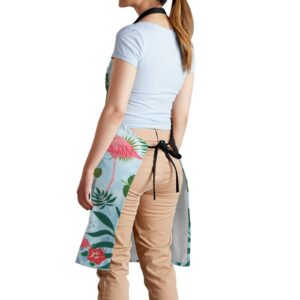 Wizfuyq Pink Flamingo Tropical Leaves Flowers Waterproof Work Apron Baking Aprons Novelty Cooking Chef Gift For Men Women Bbq Grilling With 2 Pockets Kitchen Apron