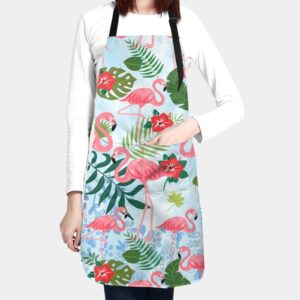 Wizfuyq Pink Flamingo Tropical Leaves Flowers Waterproof Work Apron Baking Aprons Novelty Cooking Chef Gift For Men Women Bbq Grilling With 2 Pockets Kitchen Apron