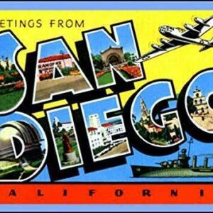 MAGNET 3x5 inch Vintage Greetings from SAN Diego Sticker (Old Postcard Art Logo ca) Magnetic vinyl bumper sticker sticks to any metal fridge, car, signs