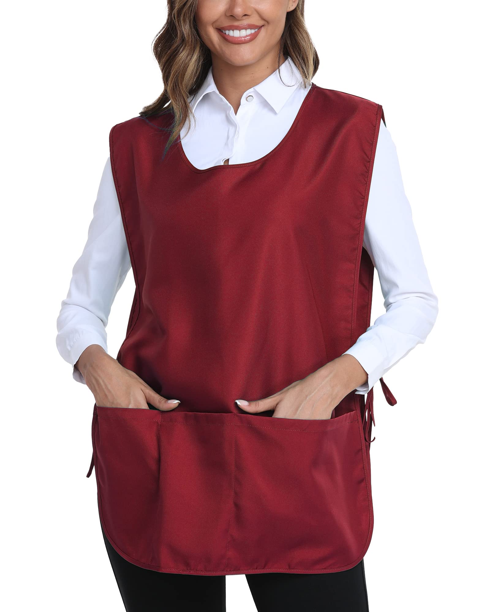 Xeoxarel Unisex Cobbler Apron with 3 Pockets Vest, Universal Apron for Women or Men Wine Red