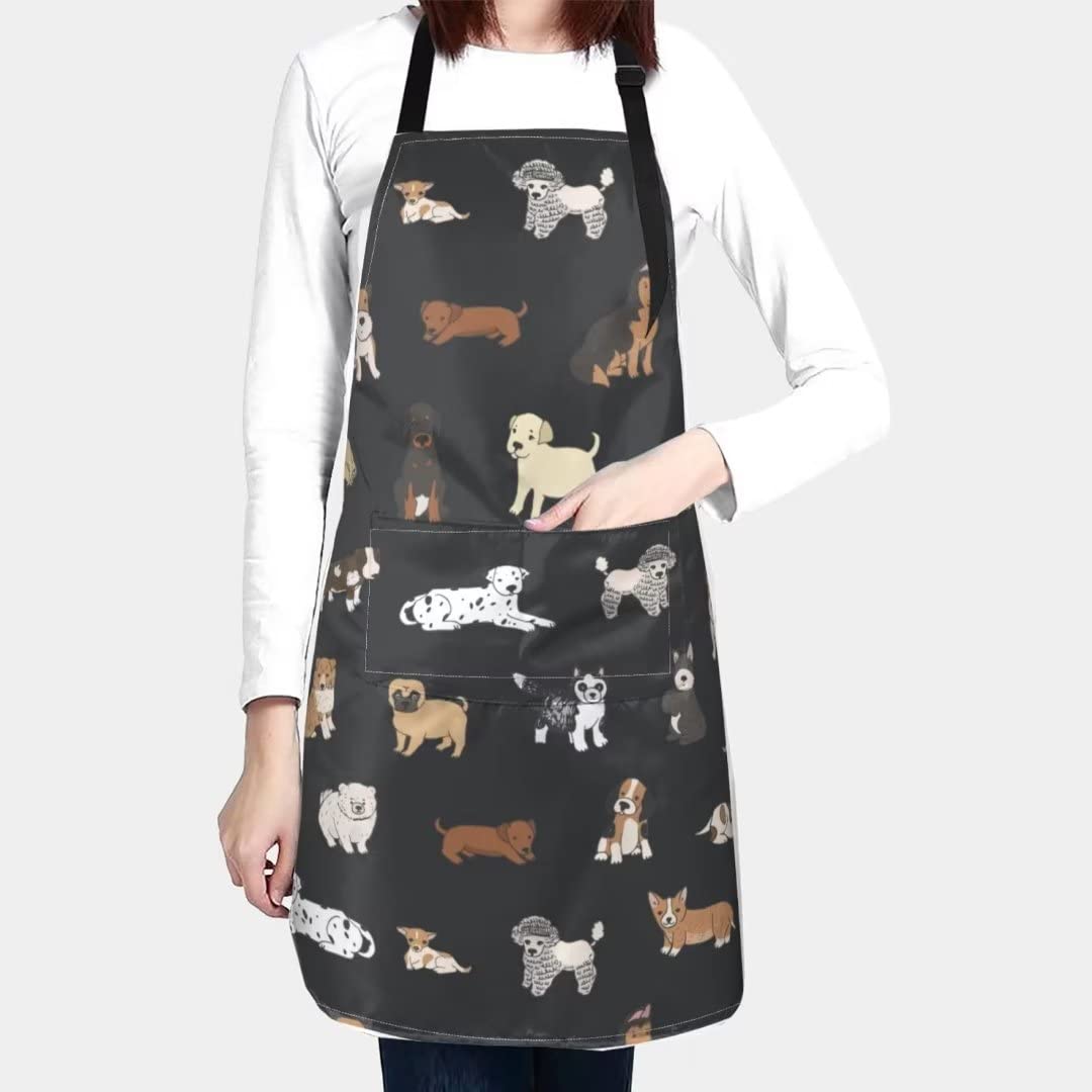 Cute Dog Grooming Apron Waterproof Animals Pet Grooming Apron With 2 Pockets & Adjustable Neck Chef Aprons Bibs For Kitchen Cooking Baking Painting Gardening