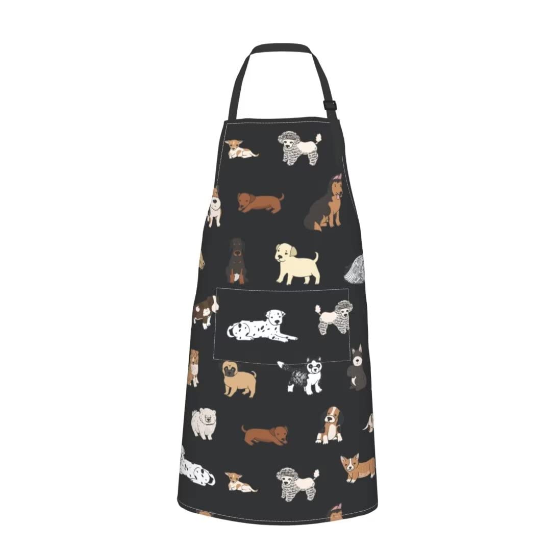 Cute Dog Grooming Apron Waterproof Animals Pet Grooming Apron With 2 Pockets & Adjustable Neck Chef Aprons Bibs For Kitchen Cooking Baking Painting Gardening